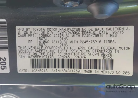 2015 Toyota Tacoma Base V6 z USA, uszkodzony, nr VIN 3TMLU4EN5FM197170
